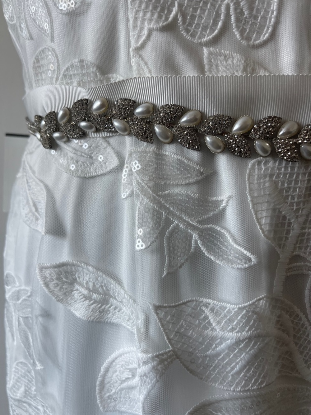 White Lace Bridal Maxi Dress Size 14 Halter Embroidered Wedding Reception Gown - Picture 7 of 8
